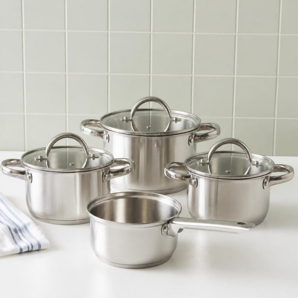 Cookinglife Topfset 4-teilig Edelstahl - Kochtopf ø 16, 18, 20 cm & Stielkasserolle ø 16 cm - geeignet für alle Wärmequellen