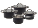 Cookinglife Topfset Schwarz 4-teilig Edelstahl - Kochtopf ø 16, 18, 20 cm & Stielkasserolle ø 16 cm - geeignet für alle Wärmequellen
