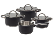 Cookinglife Topfset Schwarz 4-teilig Edelstahl - Kochtopf ø 16, 18, 20 cm & Stielkasserolle ø 16 cm - geeignet für alle Wärmequellen