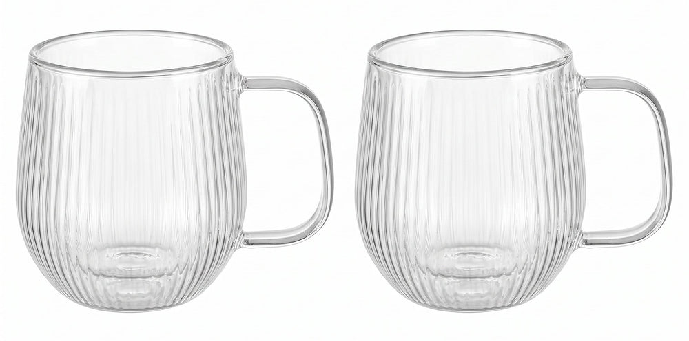Cookinglife Doppelwandige Cappuccino- / Teegläser mit Henkel Lines - 250 ml - 2 Stück