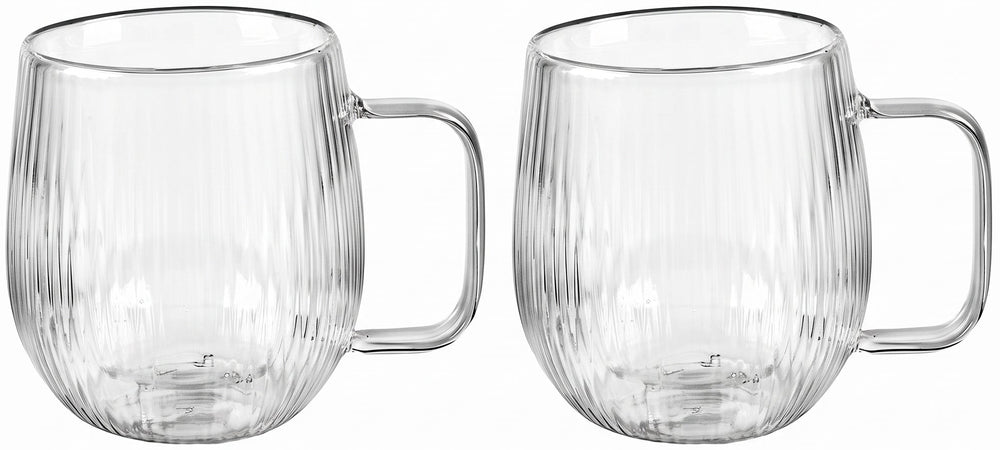 Cookinglife Doppelwandige Kaffee- / Teegläser mit Henkel Lines - 350 ml - 2 Stück