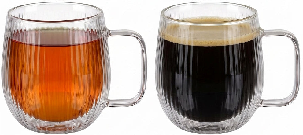 Cookinglife Doppelwandige Kaffee- / Teegläser mit Henkel Lines - 350 ml - 2 Stück