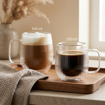 Cookinglife Doppelwandige Kaffee- / Teegläser mit Henkel Lines - 350 ml - 2 Stück