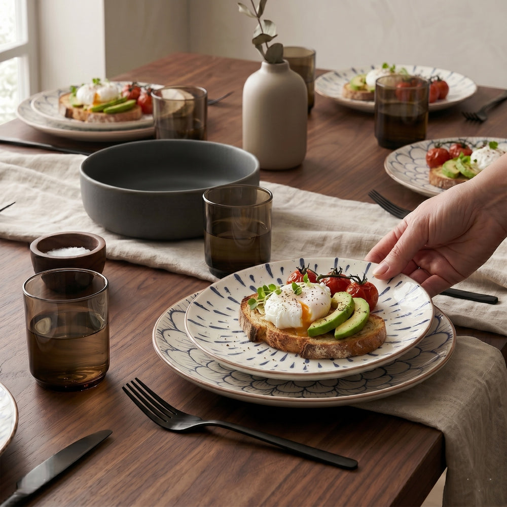 Cookinglife Geschirrset Noria 18-teilig / 6 Personen - 6 Speiseteller, 6 Frühstücksteller und 6 Schalen
