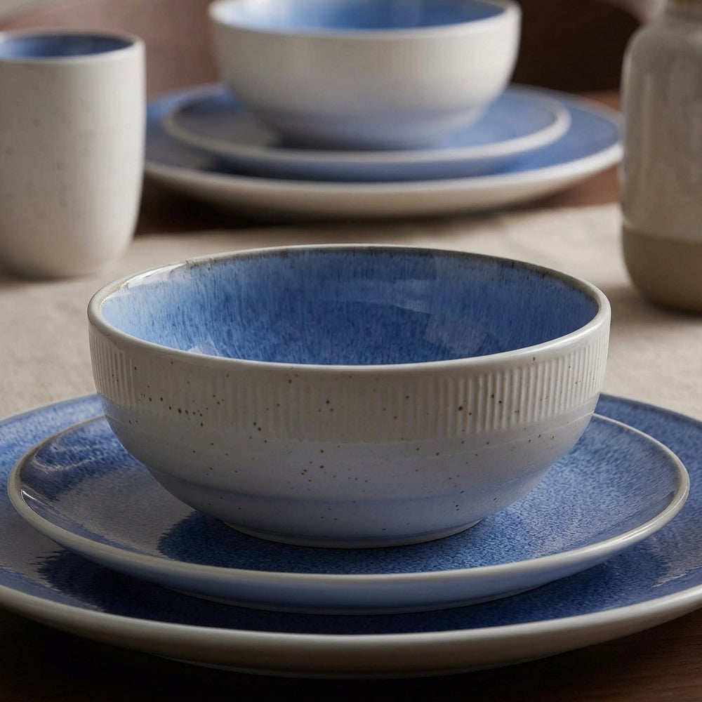 Cookinglife Geschirrset Nola Blau 18-teilig / 6 Personen - 6 Speiseteller, 6 Frühstücksteller und 6 Schalen