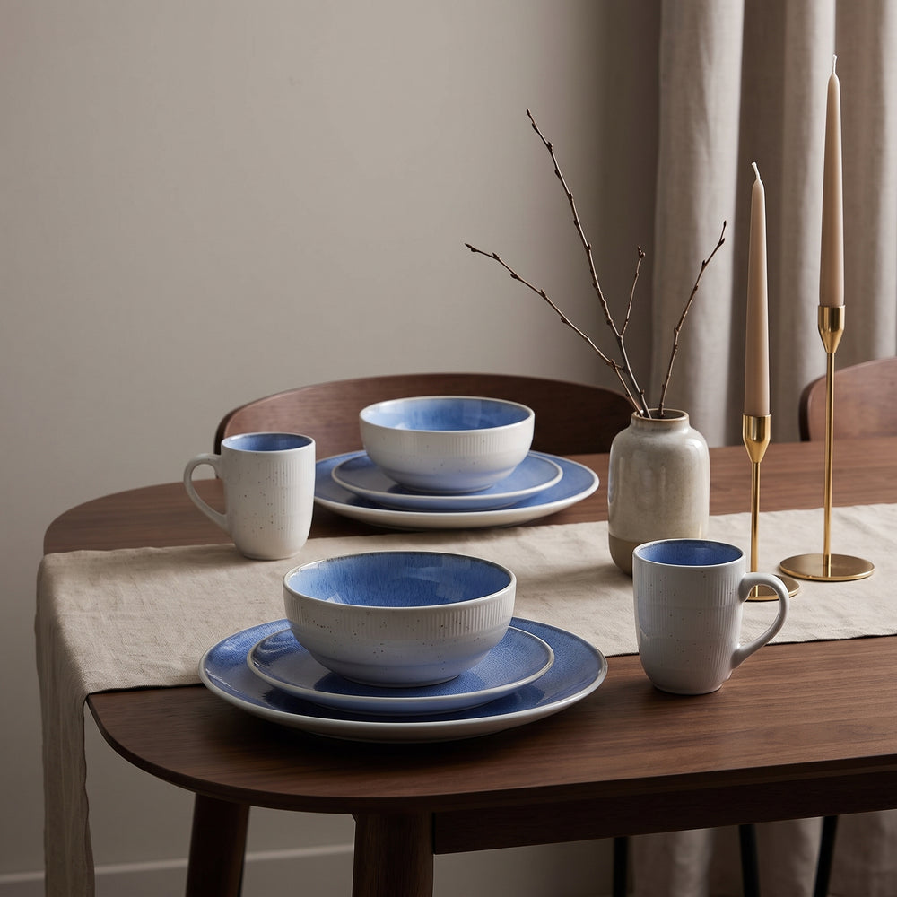 Cookinglife Geschirrset Nola Blau 18-teilig / 6 Personen - 6 Speiseteller, 6 Frühstücksteller und 6 Schalen