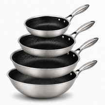 Cookinglife Pfannenset HexaCook Hybride Pfanne 4-teilig - Wok ø 28 cm + Bratpfanne ø 20, 24 & 28 cm - NON STICK - geeignet für alle Wärmequellen - keramische Antihaftbeschichtung
