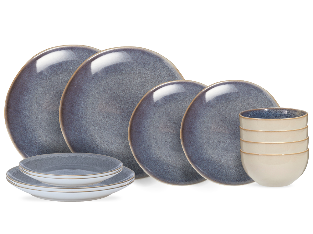 Cookinglife Serene Blue 12-teiliges Geschirrset / 4 Personen - 4 Speiseteller, 4 Frühstücksteller und 4 Schüsseln