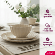 Cookinglife Geschirrset Cardida Beige 18-teilig / 6 Personen - 6 Speiseteller, 6 Frühstücksteller und 6 Schalen