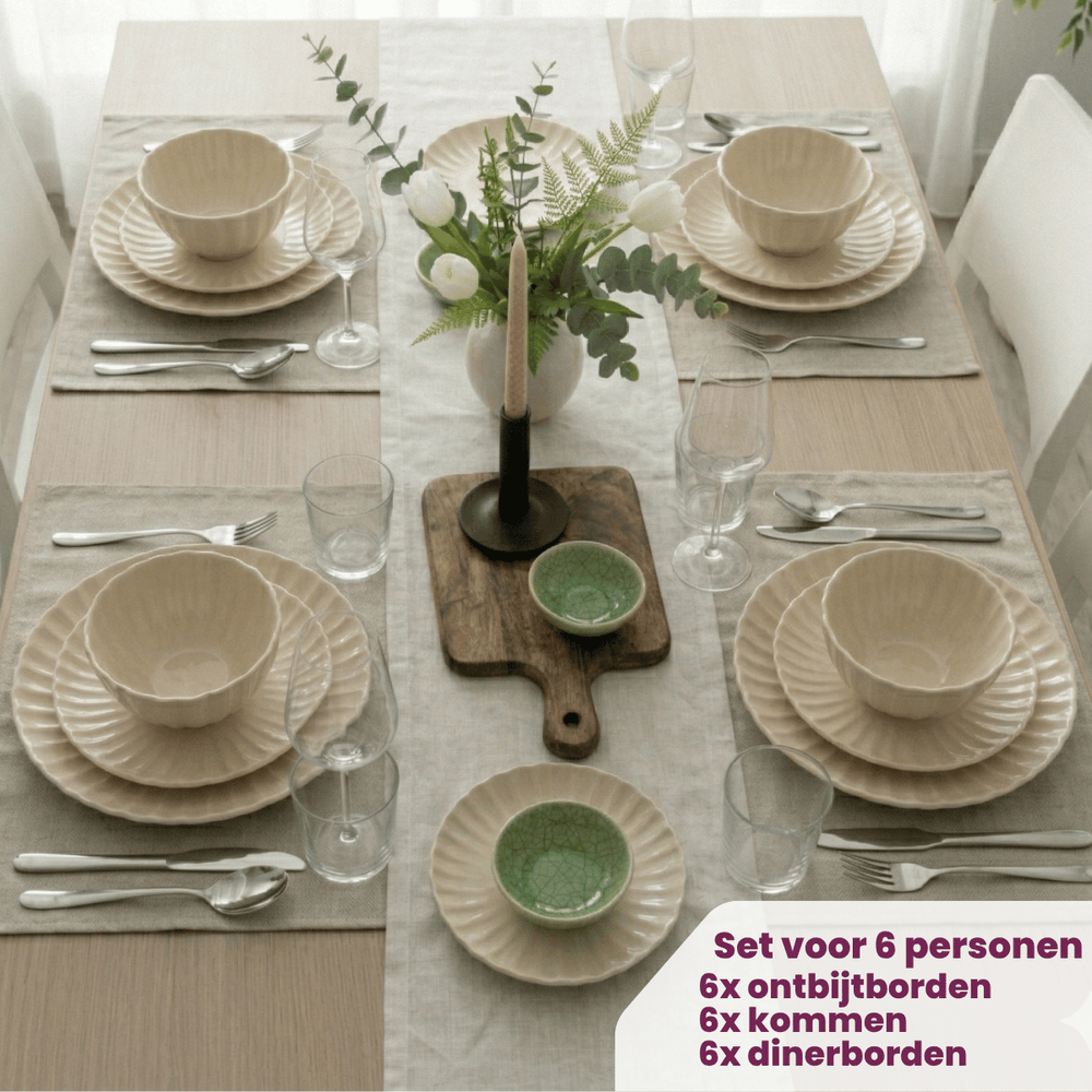 Cookinglife Geschirrset Cardida Beige 18-teilig / 6 Personen - 6 Speiseteller, 6 Frühstücksteller und 6 Schalen