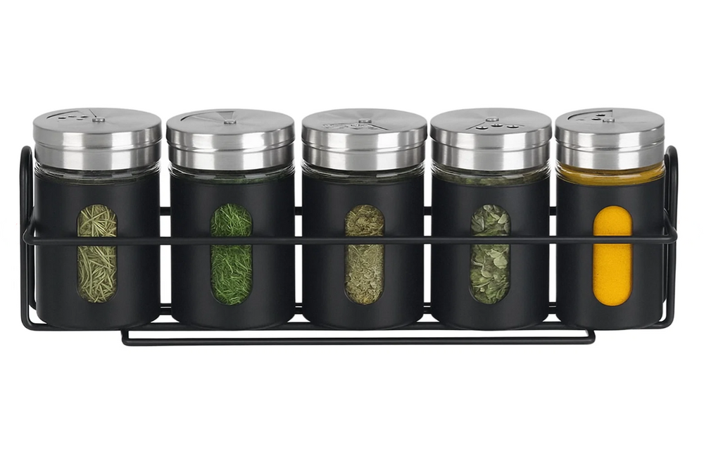 Cookinglife Kräuterregal Schwarz 5-teilig - Mit Kräuterspendern 80 ml