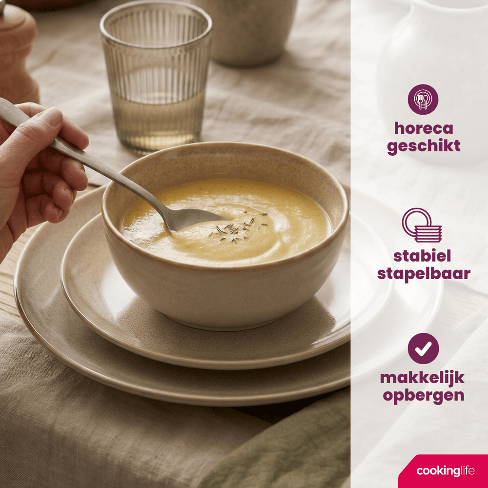 Cookinglife Serene Sand 12-teiliges Geschirrset / 4 Personen - 4 Speiseteller, 4 Frühstücksteller und 4 Schüsseln