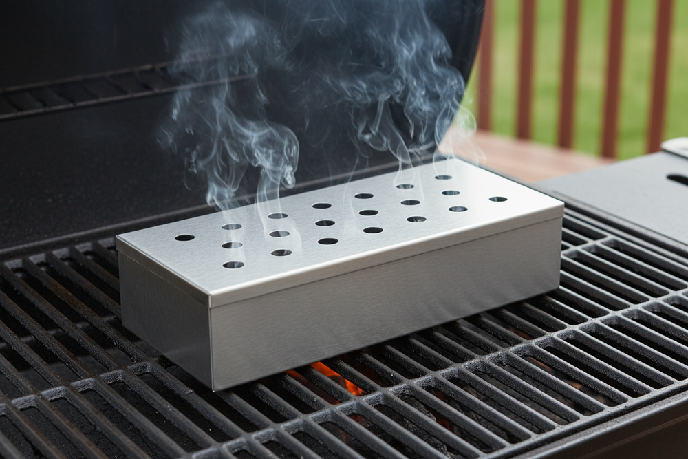 Cookinglife Räucherbox Feuer & Geschmack Edelstahl 25 cm - Räucherbox für Grill und BBQ
