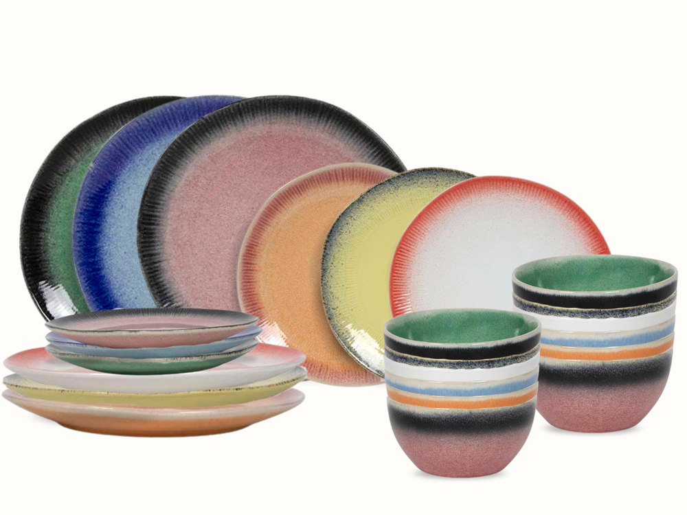 Studio Tavola Geschirrset Fire 24-teilig / 6 Personen - 6 Speiseteller, 6 Frühstücksteller, 6 Schalen und 6 kleine Schalen