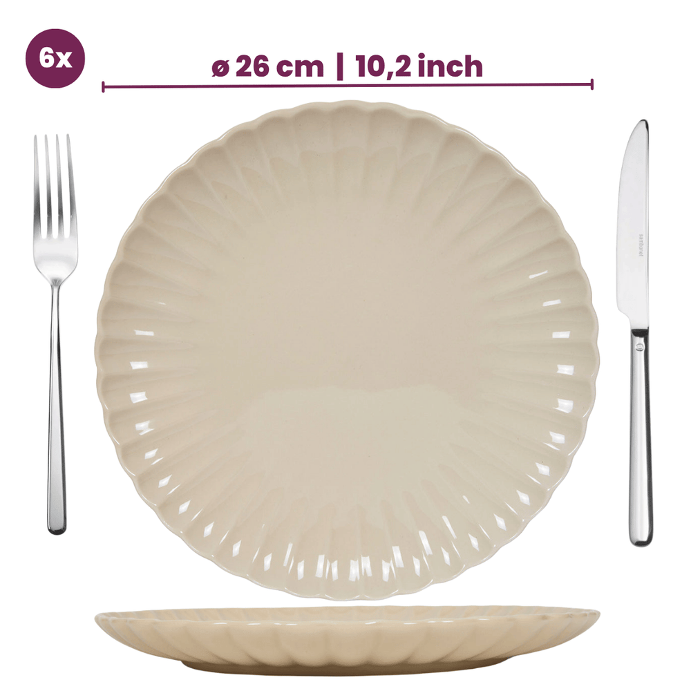 Cookinglife Geschirrset Cardida Beige 18-teilig / 6 Personen - 6 Speiseteller, 6 Frühstücksteller und 6 Schalen