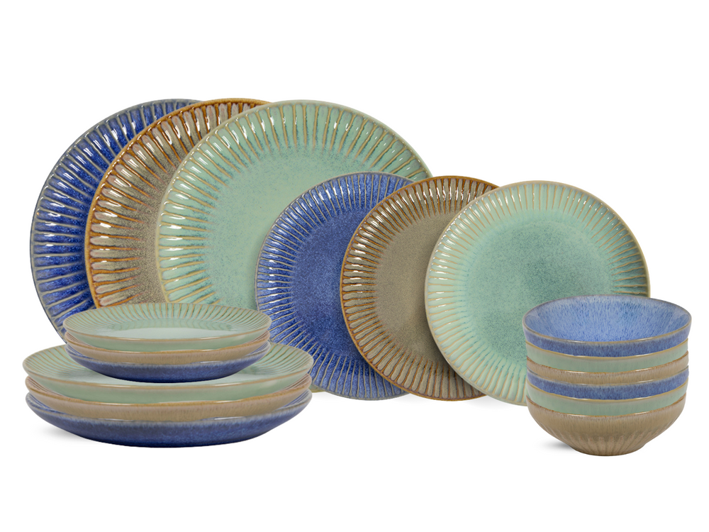 Cookinglife Geschirrset Aqua Maris 18-teilig / 6 Personen - 6 Speiseteller, 6 Frühstücksteller und 6 Schalen