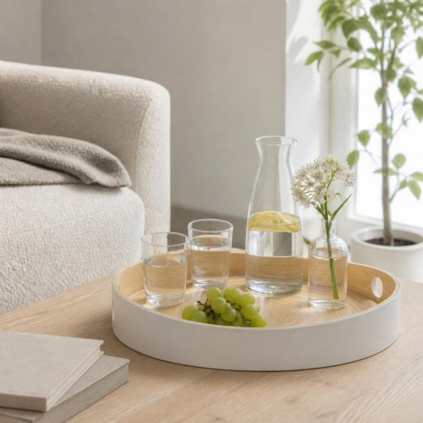 Cosy & Trendy Serviertablett Rund - Weiß / Bambus - ø 32,5 cm