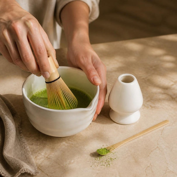 Cosy & Trendy Matcha Set - Porzellan & Bambus - 4-teilig