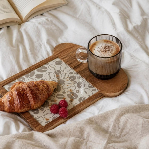Cosy & Trendy Frühstücksbrett mit Kaffeeglas - Akazienholz - 24,5 x 22,5 cm