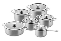 DUCQ Topfset - Stieltopf ø 16, 18, 20, 24 cm & Stieltopf ø 16 cm &amp; Bratpfanne ø 26 cm + Deckel - Induktion - Downdraft - Edelstahl - 6-teilig