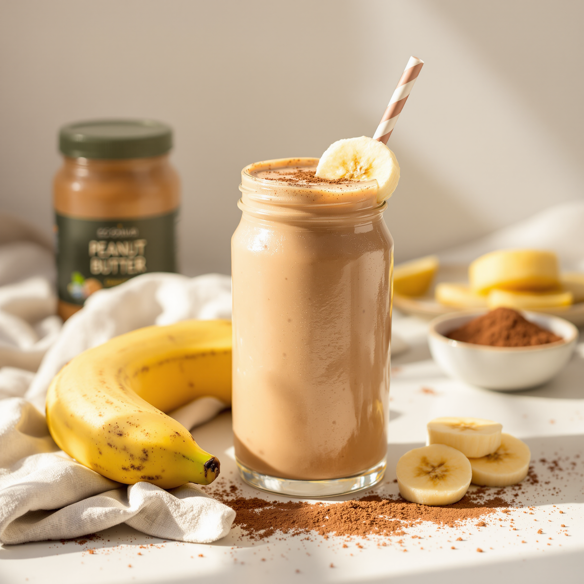 Leckere Smoothie mit Erdnussbutter, Schokolade und Banane!