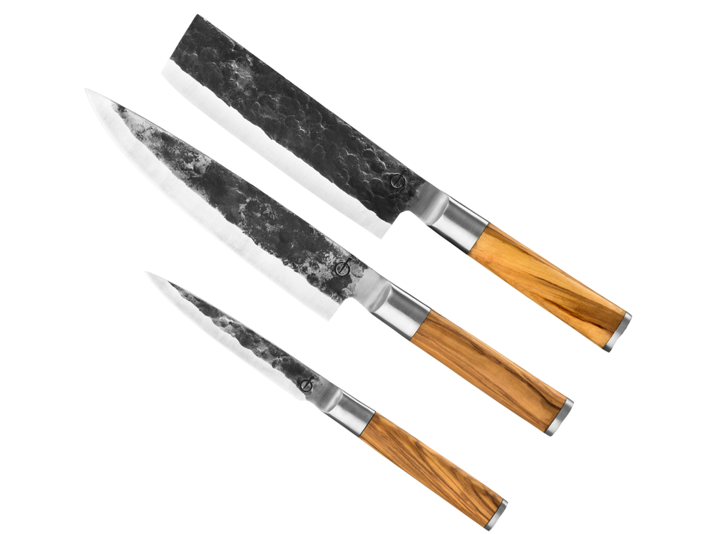 Forged Messerset Olive - 3-teilig - Kochmesser, Hackmesser und Universalmesser