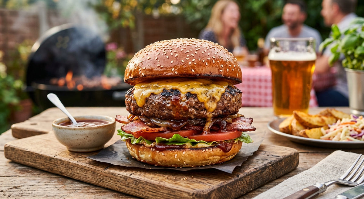 Ein kräftiger, saftiger Burger vom Grill!