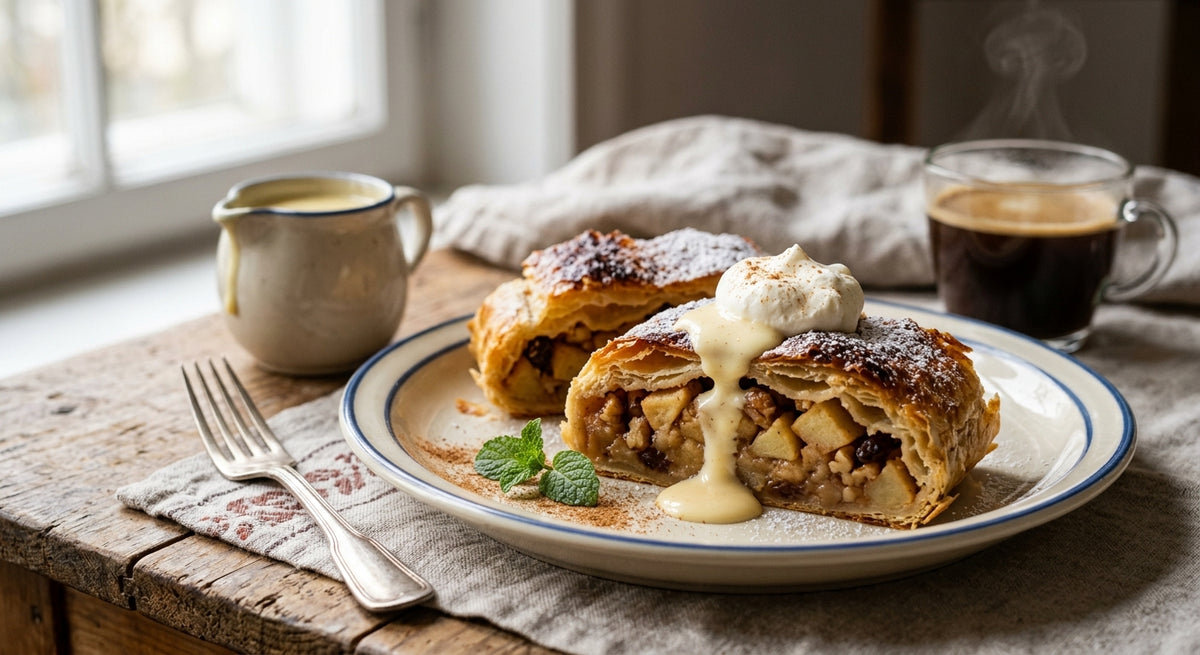 Knusprig, goldbraun und gefüllt mit Apfel und Zimt