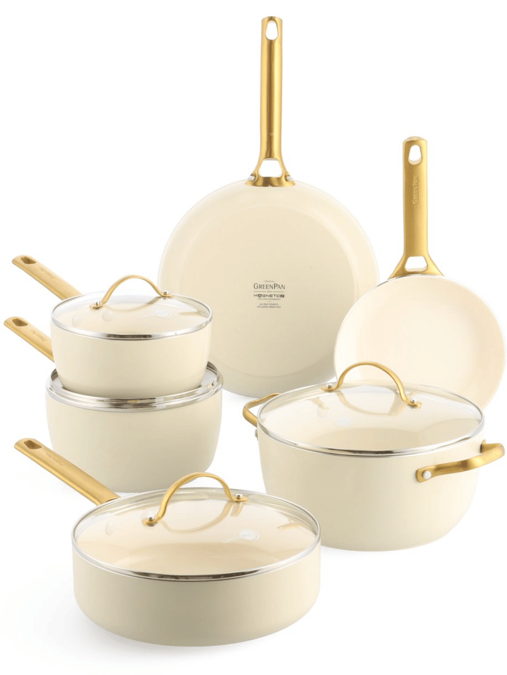 GreenPan Topfset Padova Reserve Cremeweiß 6-teiliges – Keramik-Antihaftbeschichtung – Kochtopf ø 24 cm, Stielkasserolle ø 18, 20 cm, Bratpfanne ø 20, 28 cm und Sauteuse ø 24 cm