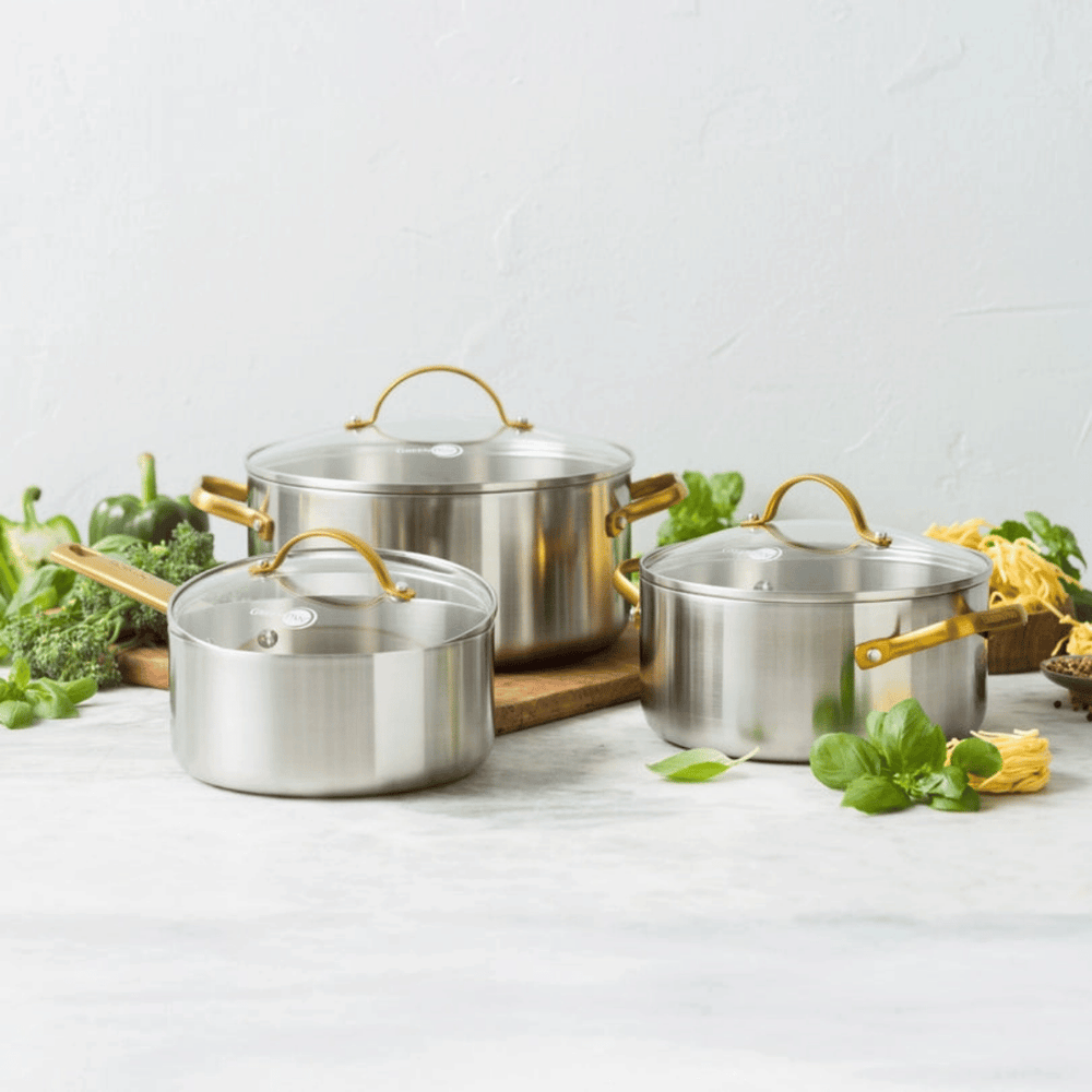 GreenPan Topfset Padova Reserve 3-teilig - Triply Edelstahl - Kochtöpfe ø 20, 24 cm, Stieltopf ø 18 cm