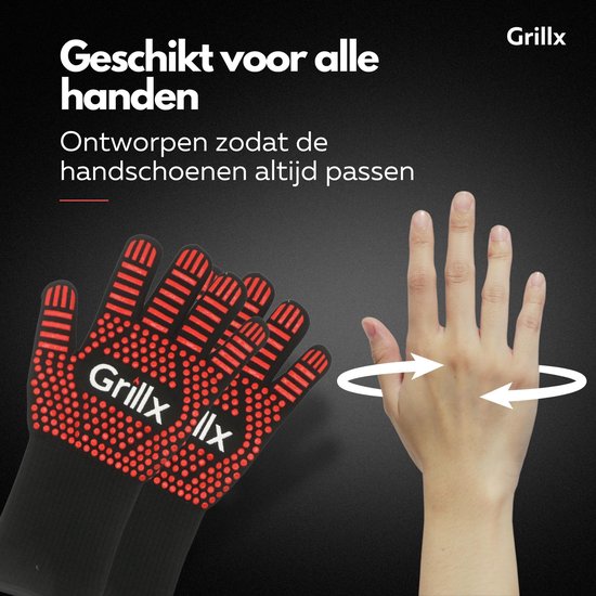 GrillX BBQ Handschuhe - Ofenhandschuhe - Extra Grip - 2 Stück