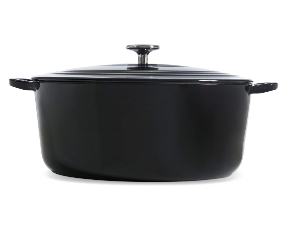 BK Braadpan Bourgogne Jet Black Gietijzer Ovaal 32 x 26 cm / 7.5 Liter - zijaanzicht