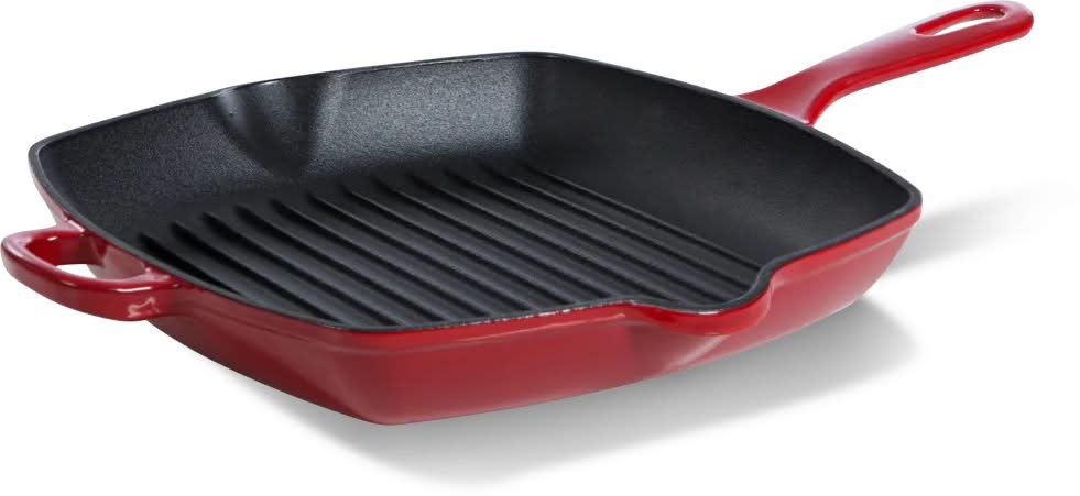 BK Topfset Bourgogne Chili Red Gietijzer 3-teilig - Bräter ø 24, 28 cm & Grillpfanne 26x26 cm - geeignet für alle Wärmequellen
