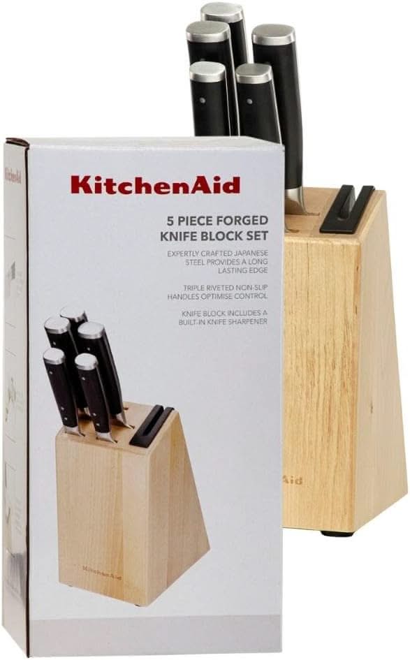 KitchenAid Messerblock Gourmet Birke-Edelstahl 6-tlg - Messerset mit Schleifer