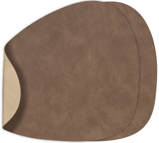 LIND DNA Tischsets Nupo - Leder - Braun / Sand - doppelseitig - Curved - 44 x 37 cm - 2 Stück