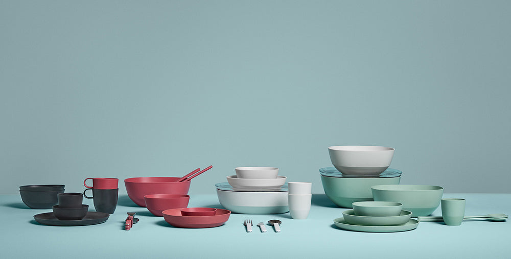 Mepal Geschirrset Silueta Nordic Sage 8-teilig / 2 Personen - 2 Teller, 2 tiefe Teller, 2 Schalen und 2 Becher