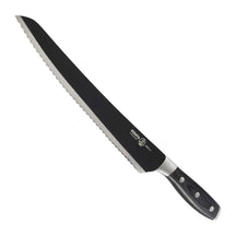 Messermeister Brisketmes Vleesmes Gekarteld Avanta BBQ 25 cm met zwart titanium lemmet, vrijstaand op witte achtergrond