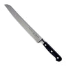 Messermeister Broodmes Meridian Elite 23 cm met zwart heft, vrijstaand op witte achtergrond