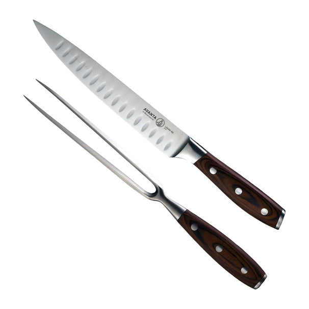 Messermeister Tranchierset Avanta Pakkaholz 2-teilig - Fleischmesser mit Kullenschliff & Fleischgabel