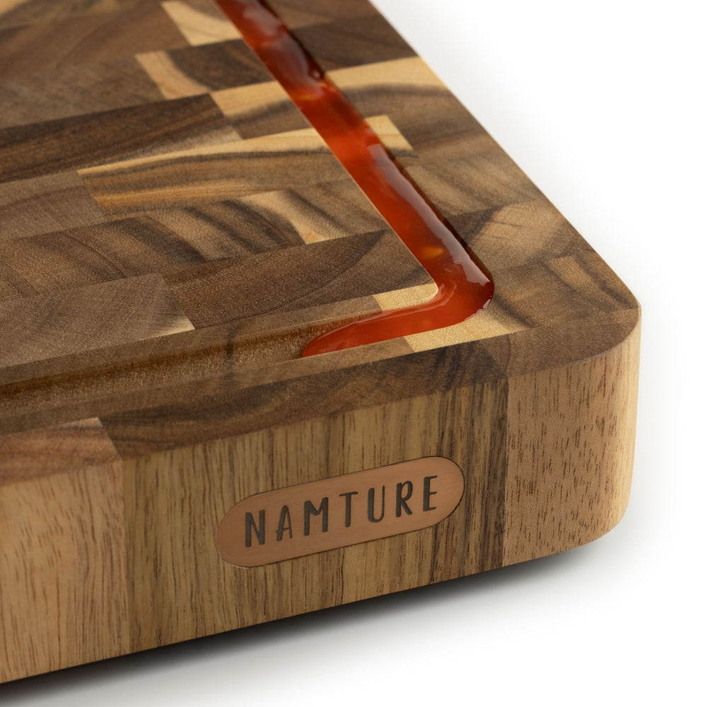 Namture Schneidebrettset Akazie Endgrain 2-teilig - M & XL - Holz Schneide- und Vorbereitungsbretter