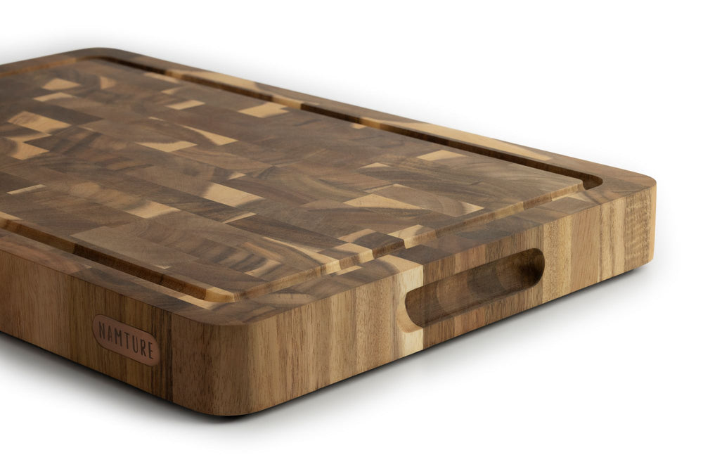 Namture Schneidebrettset Akazie Endgrain 2-teilig - M & XL - Holz Schneide- und Vorbereitungsbretter
