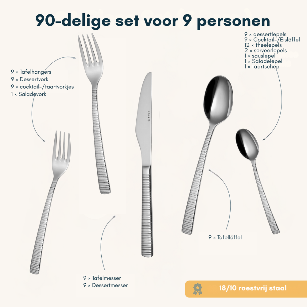 Sola Besteckset Bali - 18/10 Edelstahl - 90-teilig / 9 Personen