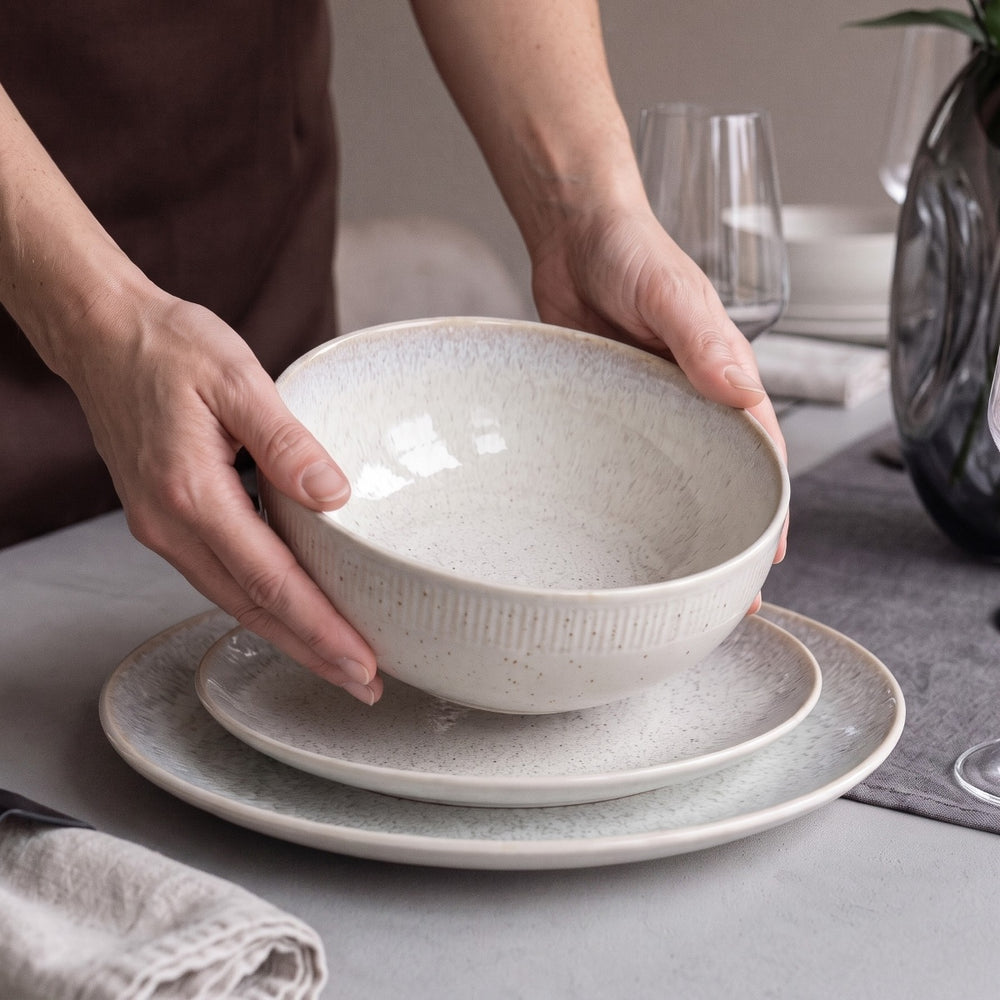 Cookinglife Geschirrset Nola Beige reactive glaze 18-teilig / 6 Personen - 6 Speiseteller, 6 Frühstücksteller und 6 Schalen