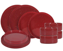 ONA Geschirrset Fika Burgundy 12-teilig / 4 Personen - 4 Speiseteller, 4 Frühstücksteller und 4 Schalen