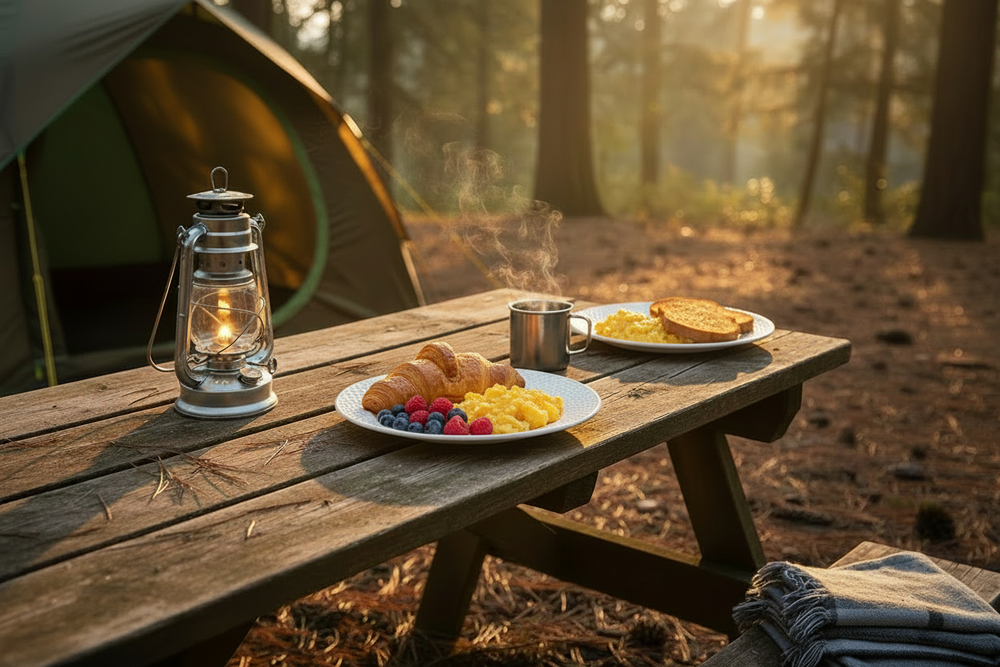 Cookinglife Frühstücksteller / Dessertteller – CampVibe – Outdoor – Kunststoff – Unzerbrechlich – Weiß, Ø 21 cm – 4er-Set
