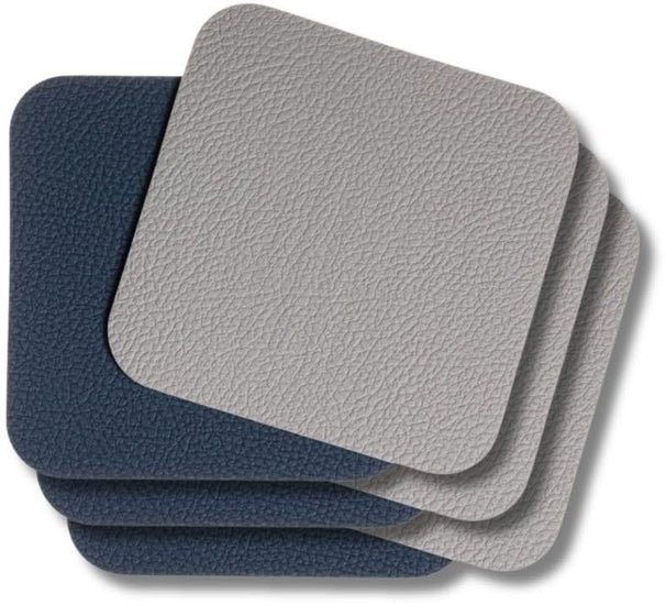 Cookinglife Untersetzer - Veganes Leder - Grau / Blau - doppelseitig - 10 x 10 cm - 6 Stück