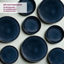 Cosy & Trendy Geschirrset Quintana Blue 18-teilig / 6 Personen - 6 Speiseteller, 6 Suppenteller und 6 Frühstücksteller