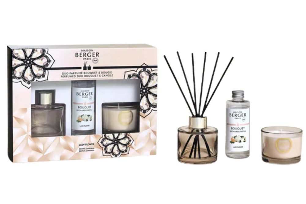 Maison Berger Geschenkset – Duftstäbchen &amp; Duftkerze – Eternity Nude – Lady Flower 