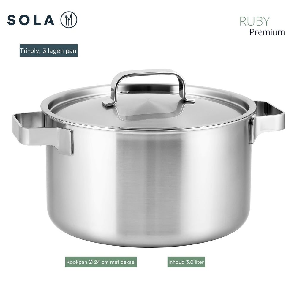 Sola Kochtopf / Suppentopf mit Deckel Ruby - Triply Edelstahl ø 24 cm / 5.5 Liter - geeignet für alle Wärmequellen