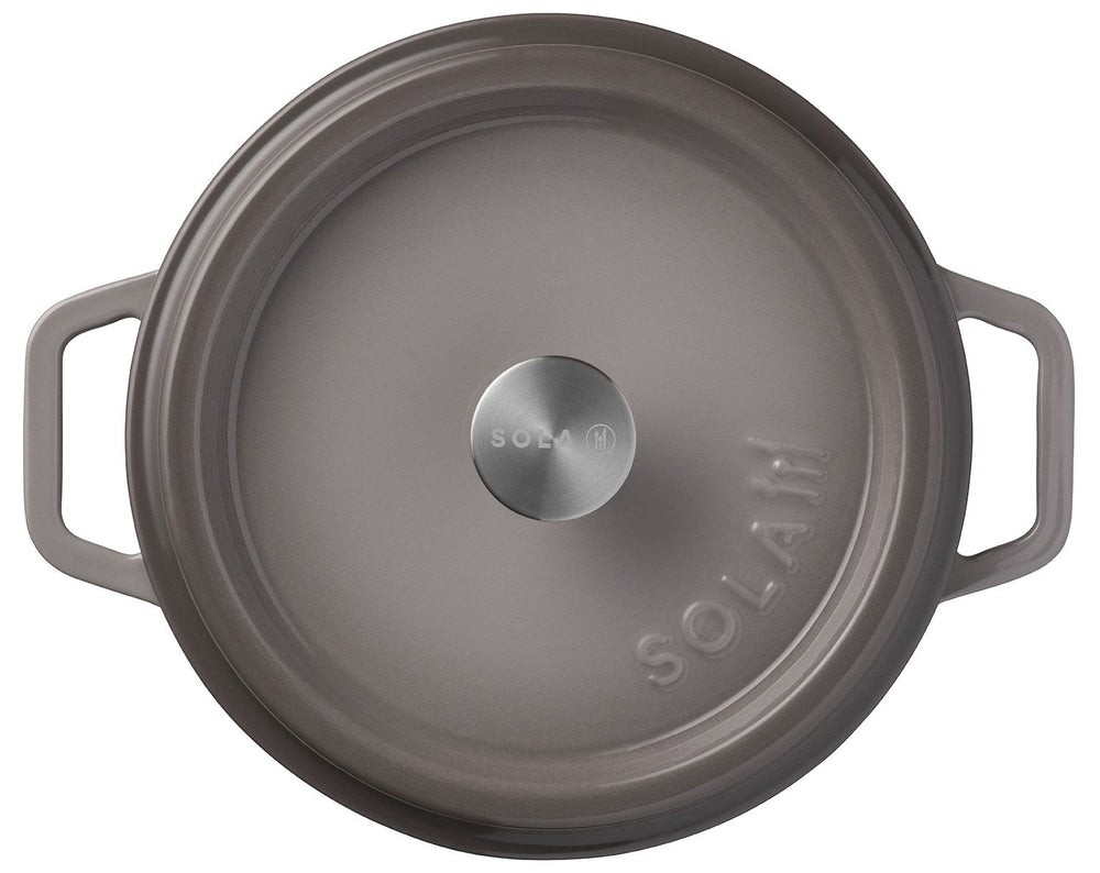 Sola Bräter mit Deckel Gusseisen - Grau - ø 24 cm / 3.2 Liter - Emaillierte Antihaftbeschichtung